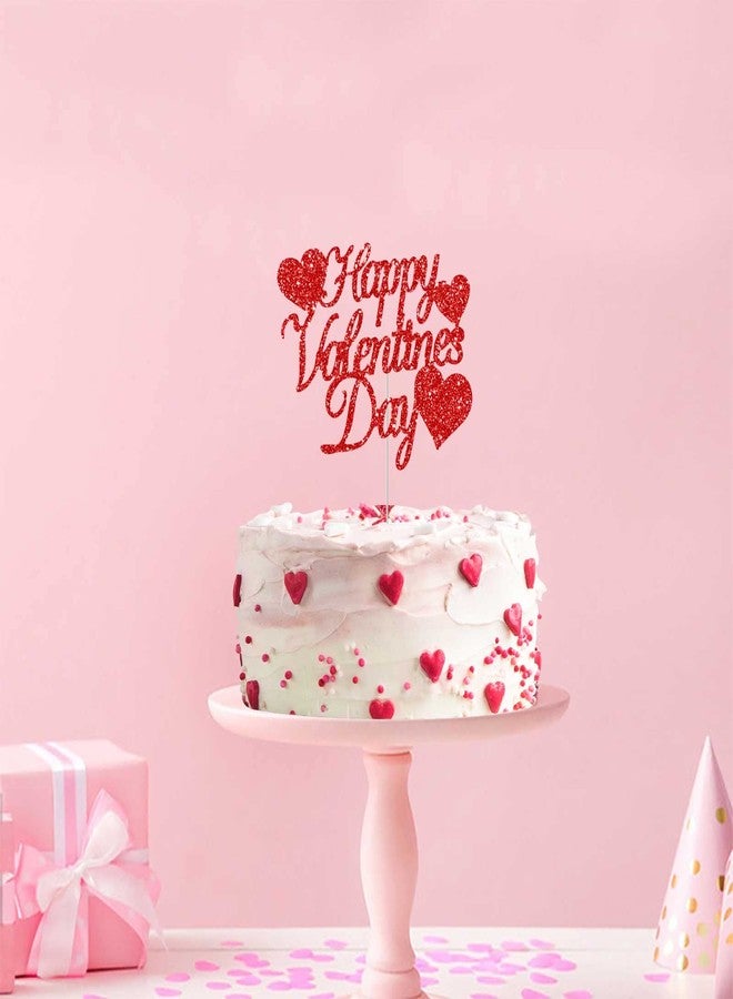 Creaides 12pcs Red Glitter Happy Valentine's Day Cake Toppers Food Picks Cake Decorations for Valentine's Day Party Suppliers - Image 3